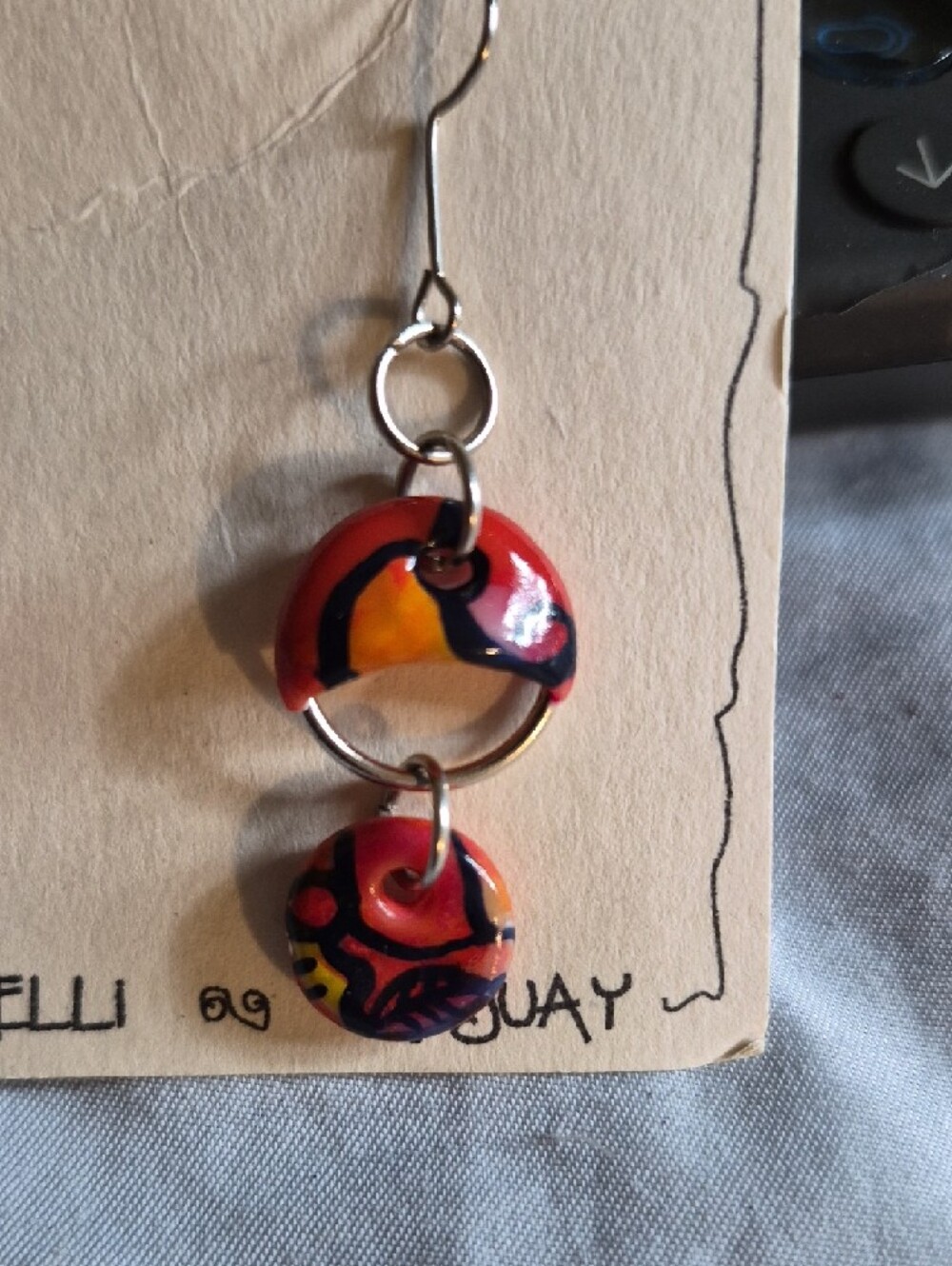 Red & Orange Artisanal Dangle Earrings - Picture 2 of 5